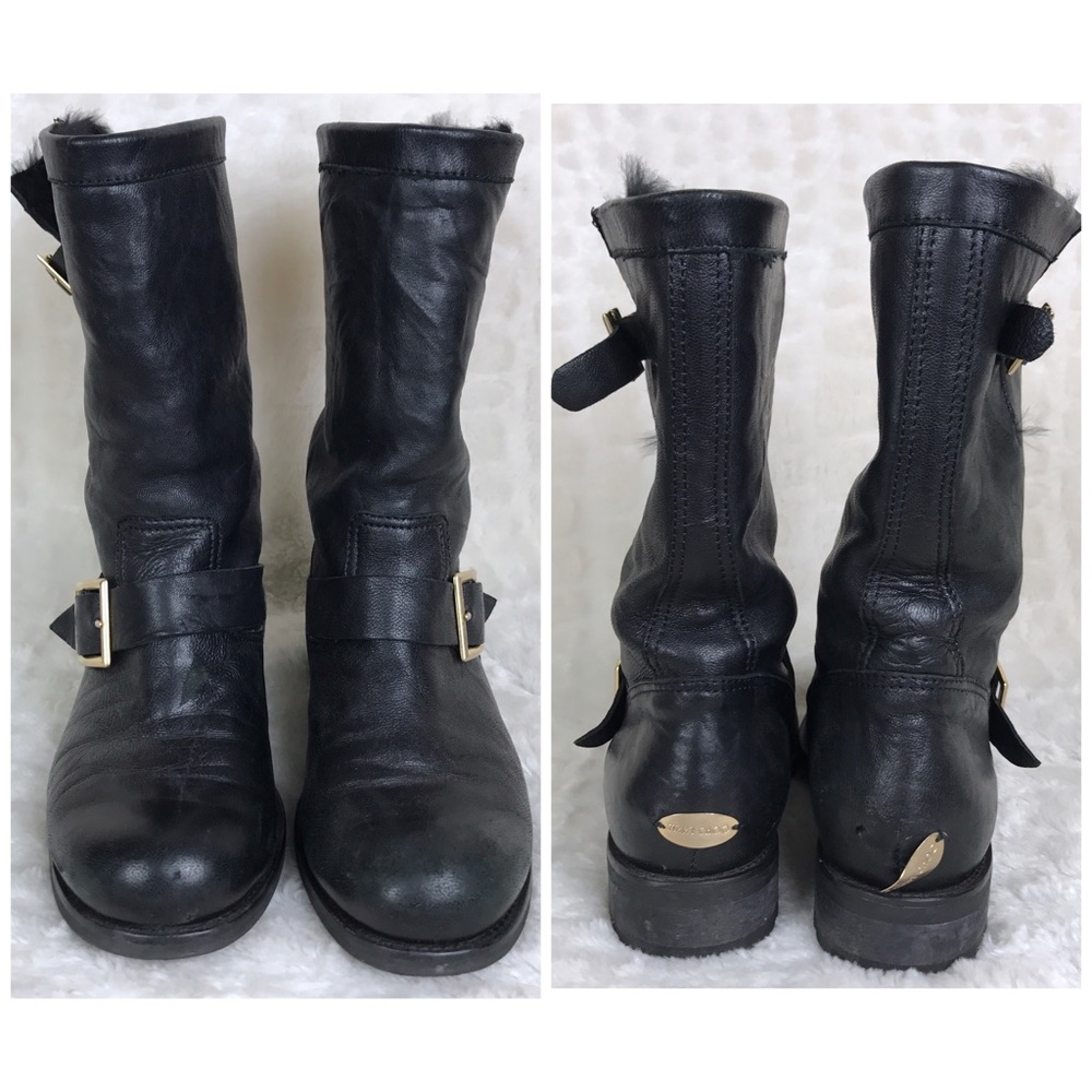 Jimmy Choo Black Rabbit Fur Lined Biker Boots US 6 - Picture 2 of 8